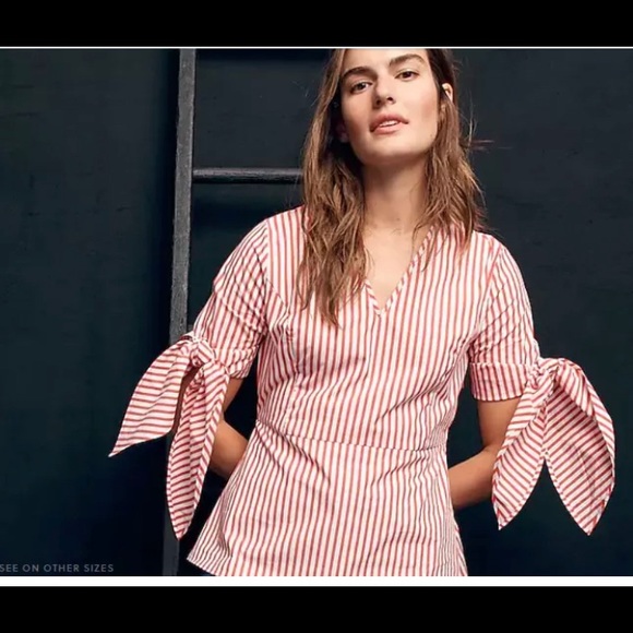 J. Crew Tops - NWT J.Crew red white striped poplin tie-sleeve top